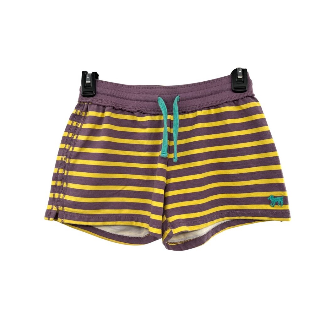 Mini Boden Purple and Yellow Striped Girls' Shorts with Teal Drawstring